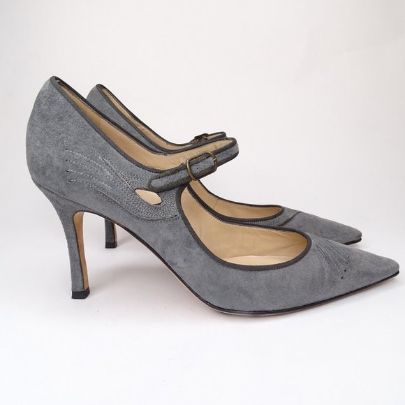 Manolo Blahnik Rela Embroider Suede Mary Jane Pump - Picture 8 of 12